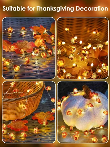 Vista 5 de 30LED Acorn Fairy Lights Battery Operated Fall String Lights Indoor Decor Remote Control, 8 Lighting Modes, IP44 Waterproof, Timer & Dimmable