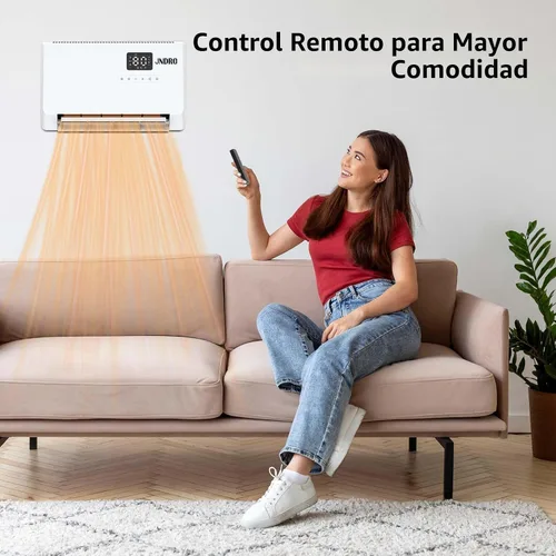 Vista 7 de Calentador de espacio montado en la pared con termostato ECO y control remoto, pantalla LED, modos de oscilación de 60°/90°/120°, temporizador de 24