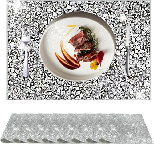 Vista 26 de Juego de 1 mantel individual redondo en negro, manteles individuales brillantes resistentes al calor, lavables, para cena, cocina, boda, decorativos