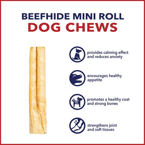 Vista 5 de Pet Factory American Beefhide - Mini rollos de golosinas masticables para perros de 3 a 3.5 pulgadas, sabor a pollo, 14 unidades/1 paquete