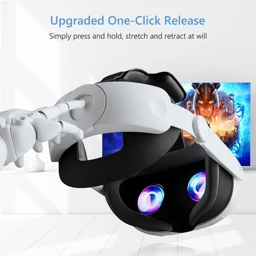 Vista 2 de Upgraded Head Strap Compatible with 2023 Oculus Quest 3, Elite Strap for Meta Quest 3, One Click Stretch and Retract Design, VR Headset Accessories