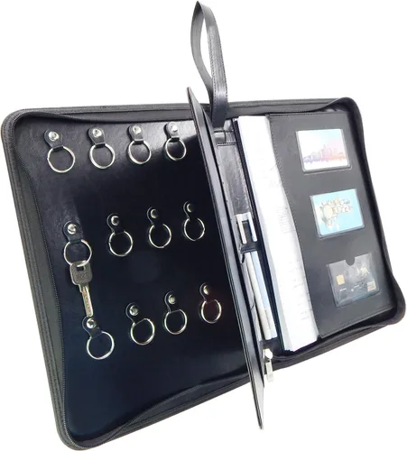 Vista 8 de OFFIDIX Gabinete portátil de piel sintética para llaves, 8 llaves, portátil, con cremallera, organizador de tarjetas de menús, soporte de negocios