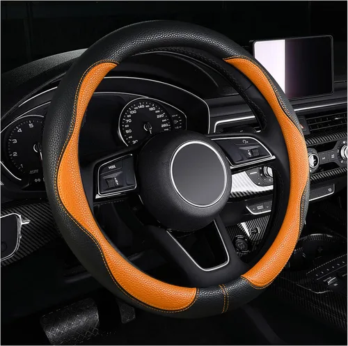 Vista 8 de Funda negra para volante de automóvil, antideslizante, transpirable, cómoda, de cuero PU, lindo protector universal, accesorios interiores
