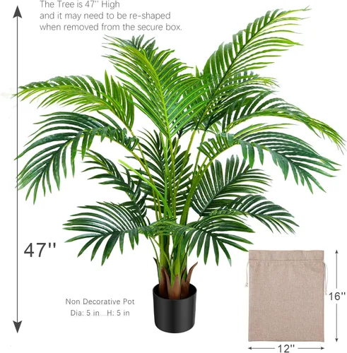 Vista 4 de Worth Garden - Palma areca artificial de 4 pies, 2 paquetes en maceta, palmera de caña falsa para interiores y exteriores, Dypsis Lutescens, planta