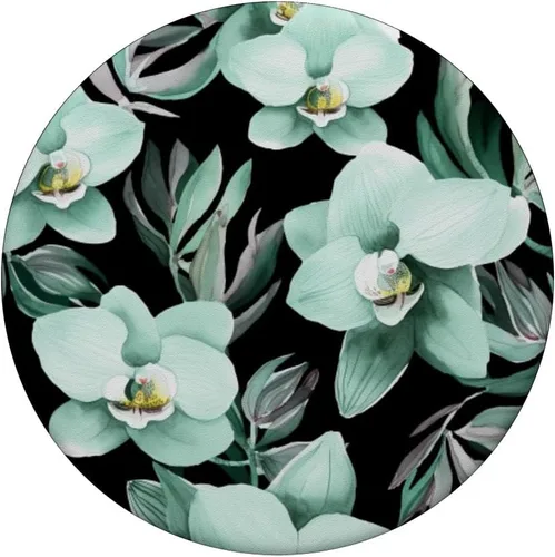Vista 3 de PopSockets con diseño de orquídeas pastel, diseño de orquídeas verde menta, PopGrip intercambiable