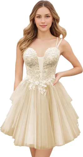 Vista 4 de JAEDEN Vestido de graduación para adolescentes 2025 corto - Vestidos DAMA para quinceañera de tul vestidos de fiesta de regreso a casa con encaje