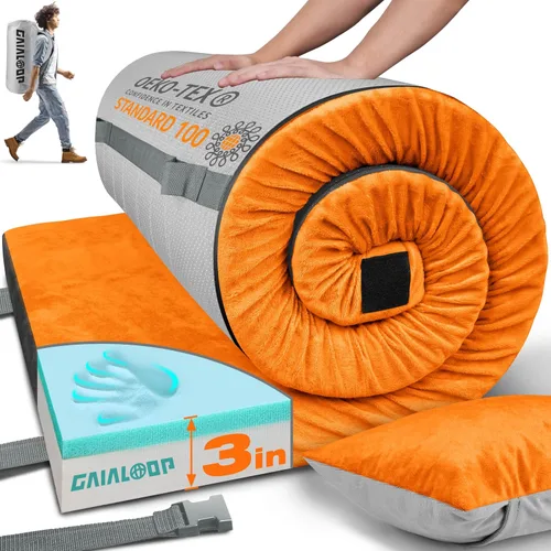 Vista 10 de GAIALOOP Colchón de Espuma Viscoelástica de 3 Pulgadas para Acampar, Almohadilla de Dormir de Doble Capa Gruesa para Coche, Tienda, Cama
