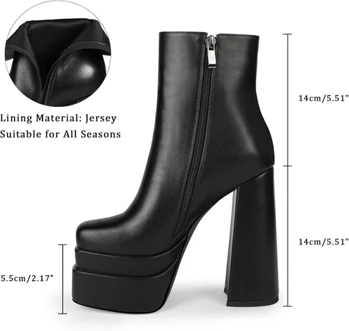 Vista 3 de WETKISS Botas de plataforma para mujer, con plataforma atrevida, tacón grueso, punta cuadrada y zíper lateral