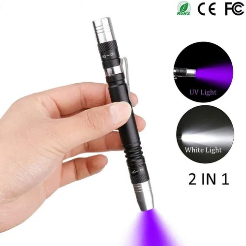 Vista 3 de Linternas de luz negra LED 2 en 1 linterna de pluma clip de antorcha detector de luz negra para 3 pilas AAA (paquete de 1)