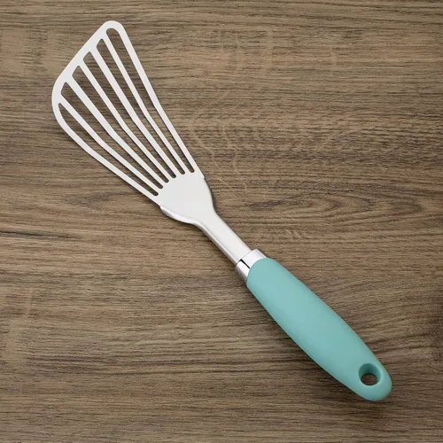 Vista 5 de Espátula para pescado de acero inoxidable 304, espátula ranurada con mango ergonómico antideslizante, Aqua Sky
