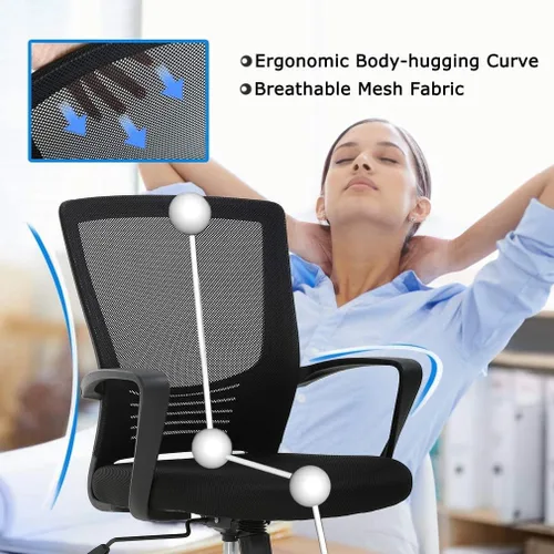 Vista 5 de Simple Home - Silla ergonómica de escritorio para oficina, silla de computadora de malla, soporte lumbar, taburete ajustable ejecutivo moderno