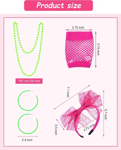 Vista 3 de 16 piezas de disfraces de los años 80, accesorios para mujer, camiseta, leggings, pantalones, guantes, aretes, collar, pulseras, conjuntos de bandas