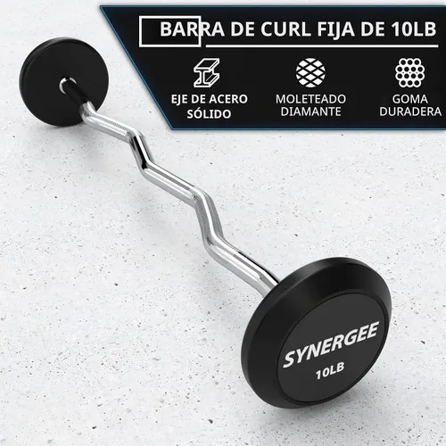 Vista 2 de Synergee Barra Fija Easy Curl Barra de Acero Curvada Pre-Ponderada con Pesas de Goma - Peso Fijo a) 9.9 lbs