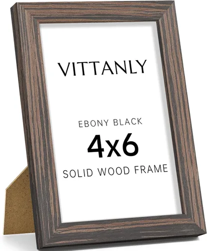 Vista 55 de Vittanly - Marco de fotos de 4 x 6 pulgadas de madera maciza con plexiglás, incluye paspartú de 3,5 x 5, para colgar en la pared o poner sobre una