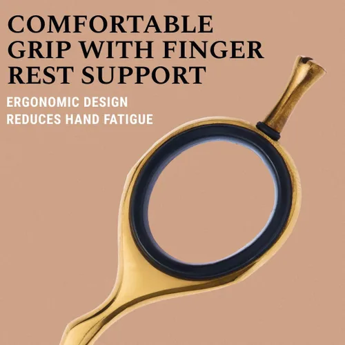Vista 5 de Ontaki Tijeras para barba y bigote para hombre, acero japonés de 5.5 pulgadas, latón dorado, cuchillas afiladas, reposapiés ergonómico y tornillo