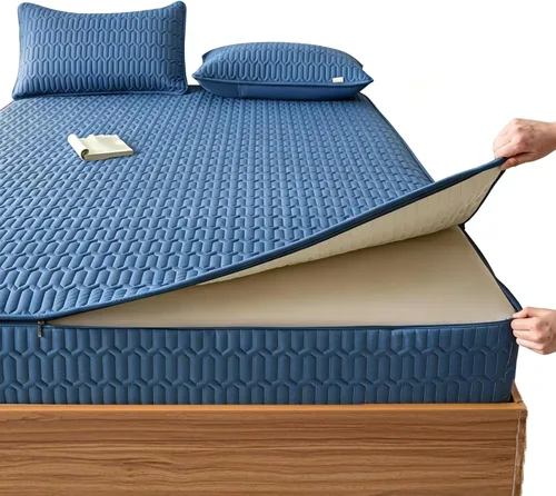 Vista 13 de Mattress Protector Zipper Closure Cover, Six-Sided Mattress Encasement Quilted for Home Hotel Bedroom Dormitory, Machine Washable Blanco