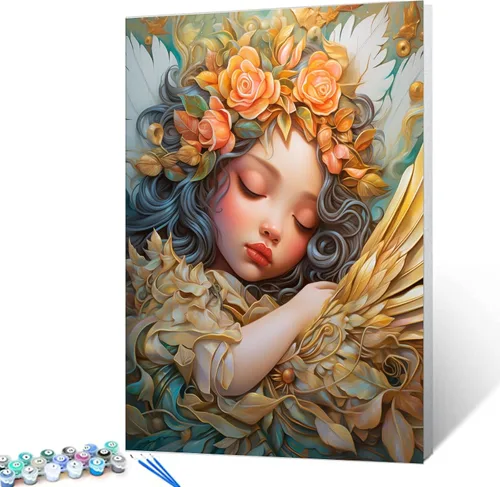 Vista 14 de Tucocoo Pintura de bebé durmiendo por número para adultos y niñas africanas, pintura por número para niños, estilo de moda, pintura moderna