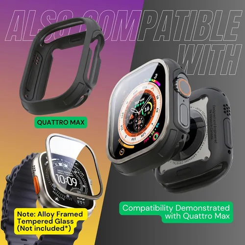 Vista 5 de elkson para Apple Watch Ultra de 49mm Series 3/2/1 Estuche con Parachoques y Protector de Pantalla de Vidrio Templado, Serie Quattro Max Resistente