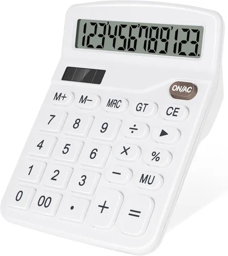 Vista 10 de Calculadora de escritorio, calculadora negra con botones grandes, pantalla LCD grande de 12 dígitos, batería solar y AA de doble potencia