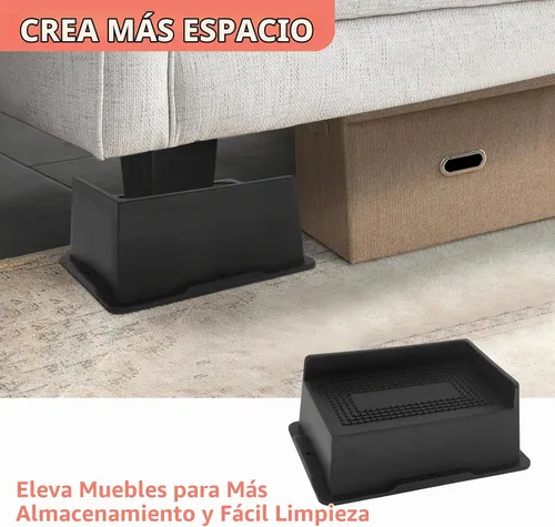 Vista 5 de Paquete de 4 elevadores de cama de 2 pulgadas, elevadores de muebles de gran tamaño resistentes Negro-4 Pack