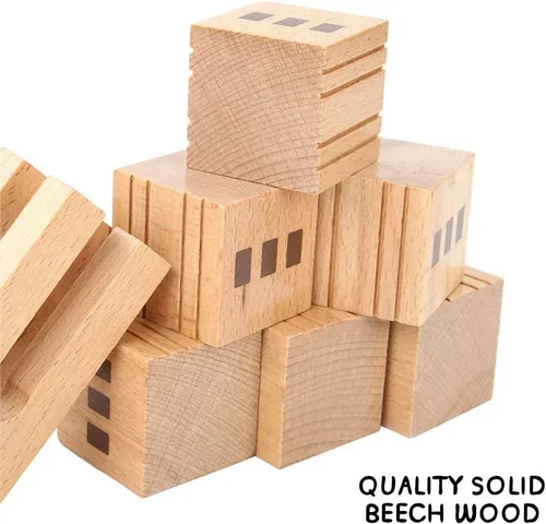 Vista 5 de Xylolin Juego de bloques de construcción de castillo de madera, juguete de bloques apilables de madera de haya maciza grande, juego de construcción