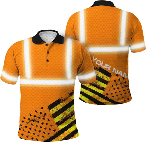 Vista 24 de Polo reflectante con bandera de camuflaje de alta visibilidad para hombres y mujeres, polo de seguridad para trabajo, patriótico