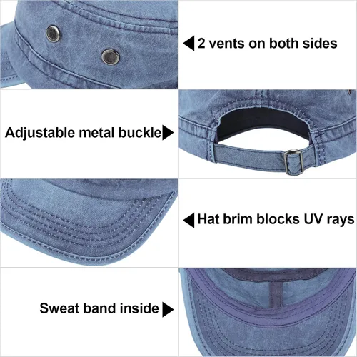 Vista 2 de Geyoga 3 unidades Cadet Army - Gorras de algodón lavado militar para tapas planas ajustables estilo militar sombrero unisex