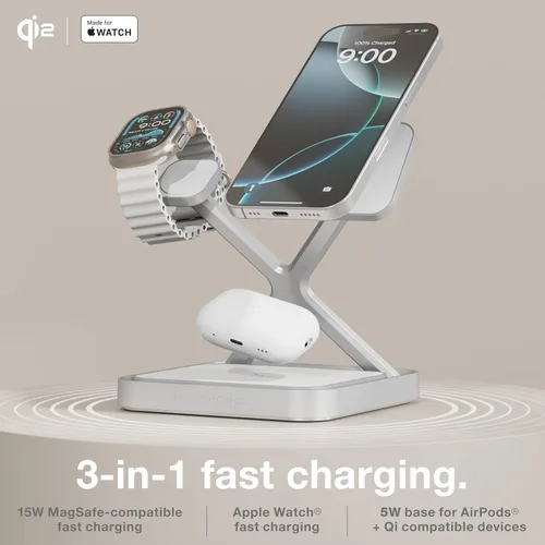 Vista 2 de NOCO XGrid XDS3: soporte de carga inalámbrico 3 en 1 - Estación de carga para iPhone, Apple Watch y AirPods - Compatible con MagSafe, certificado