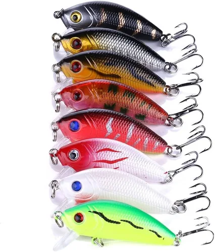 Vista 8 de Kit mixto de señuelos de pesca incluye señuelo minnow, popper, crankbait y anzuelo de pesca para pesca en agua salada y agua dulce de trucha, lubina