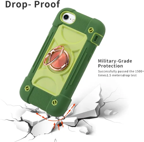 Vista 4 de Funda para iPhone Se3/iPhone Se2, iPhone 6/6S, iPhone 7/iPhone 8 de 4.7 pulgadas con soporte de anillo, con 2 protectores de pantalla resistentes