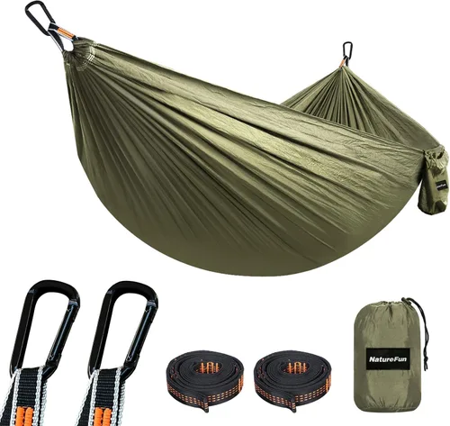 Vista 27 de NATUREFUN Hamaca ultraligera para viajes y camping Capacidad de carga de 300 kg, transpirable, de secado rápido Incluye 2 mosquetones premium, 2