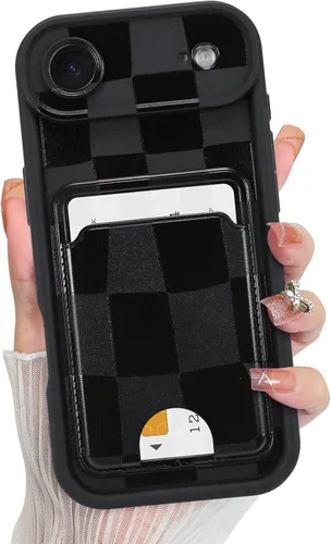 Vista 22 de KANGHAR Compatible con iPhone 13 Funda, Cartera de Silicona a Cuadros con Bonito Patrón, Tarjetero y Protección de Cámara, Suave, Delgada, a Prueba