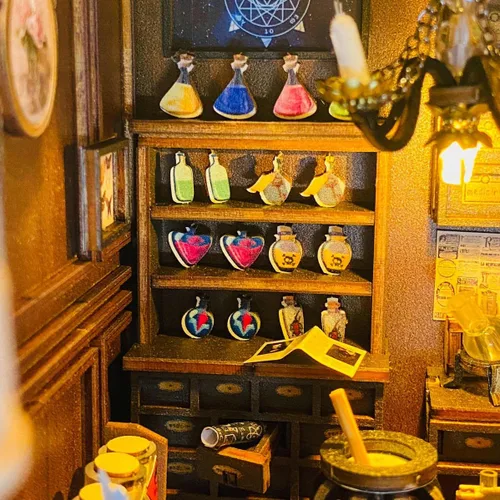 Vista 3 de Kit de rincón de libros de bricolaje – Rompecabezas de madera 3D en miniatura con luz LED – Regalo creativo y decoración de estantería