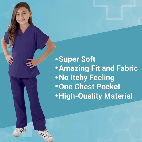 Vista 4 de Conjunto de ropa quirúrgica para niños, súper suave, conjunto médico para niños