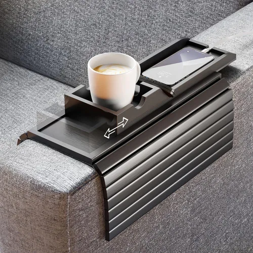 Vista 16 de Bestjing Bandeja de bambú para portavasos de sofá – 2 en 1 con soporte doble desmontable Be Slide-Away – Sofá sillón Caddy para beber aperitivos
