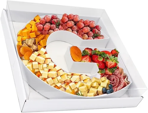 Vista 9 de Bandeja de papel rellenable de 12.5 pulgadas con números y letras de cartón, tablero de charcutería, bandeja para cupcakes dulces, caja decorativa