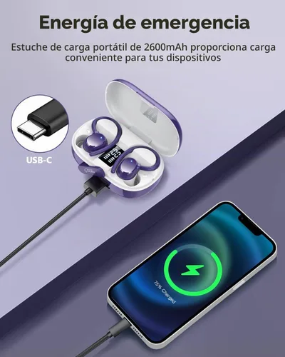 Vista 7 de hadbleng Auriculares inalámbricos Bluetooth deportivos 128 horas de reproducción Bluetooth 5.3 con pantalla LED, potentes graves sobre la oreja