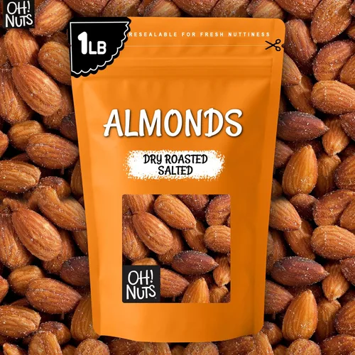 Vista 8 de Oh! Nuts Almendras tostadas en seco saladas - 1 libra - Almendras recién tostadas y saladas al horno - Envasadas en bolsa con cierre de cremallera