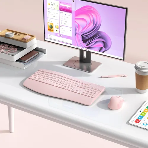 Vista 7 de Teclado y mouse inalámbricos, teclado ergonómico de tamaño completo con reposamuñecas de palma, mouse ergonómico inalámbrico para computadoras