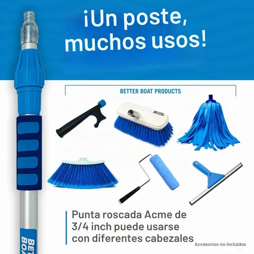 Vista 3 de Poste de extensión, varilla telescópica, mango de cepillo extensible de 1.8 a 3 pies