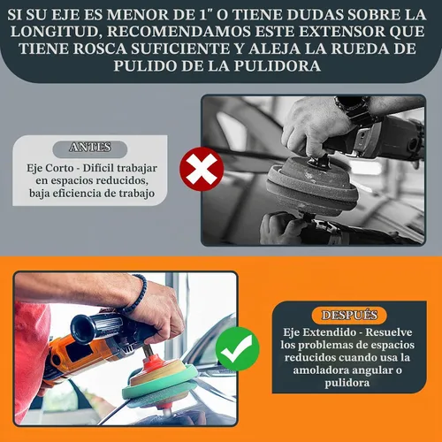 Vista 6 de Barra de conexión de eje de extensión de 5/8"-11 para amoladora angular, varilla extensible de buff de vía aérea de 2" de aluminio duradero
