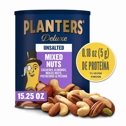 Vista 3 de PLANTERS - Nueces mixtas sin sal de lujo, proteína a base de plantas, 15.25 onzas (1 unidad)