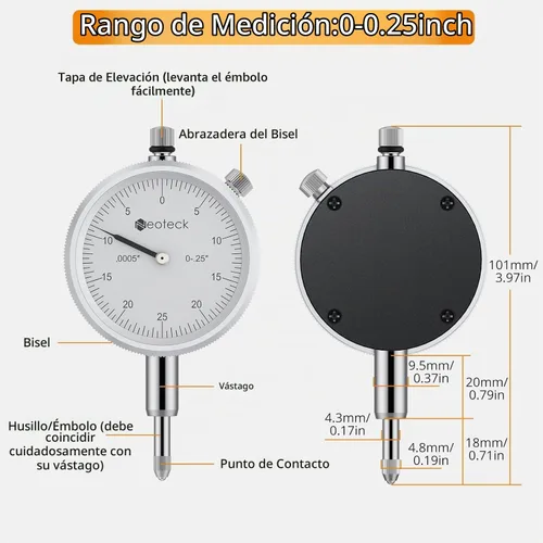 Vista 6 de Neoteck Calibre de diámetro del dial con rango de medición de 0.7"-6 Plateado