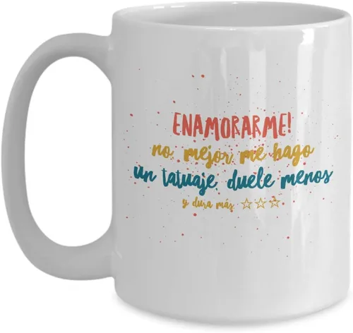 Vista 3 de Taza de Café Enamorarme Vaso, taza de café divertidas, tazas personalizadas, taza de café inspiradoras, taza con mensajes positivos.
