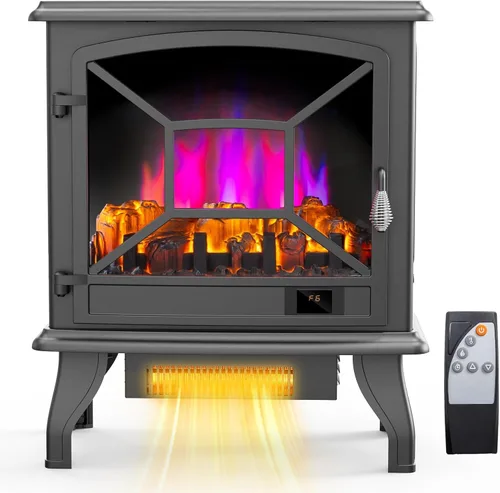 Vista 8 de ROVSUN Estufa Eléctrica de Chimenea, Calentador de Espacio Eléctrico Independiente de 20''H con Temperatura Ajustable, Efecto de Llama Realista