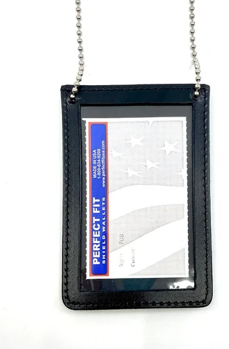 Vista 6 de Cadena de cuello de doble cara para identificación con 2 ventanas transparentes de identificación, insignia de cuero para pase de credencial