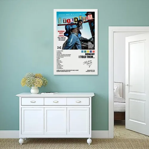 Vista 4 de MOMYO Póster Burna Boy con texto en inglés "I Told Them", póster para habitación, estética, lienzo para pared, decoración de dormitorio, 08 x 12