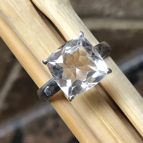 Vista 9 de Anillo de plata esterlina 925 maciza de cuarzo blanco de 2.5 quilates natural tamaño 6, 7, 8, 9
