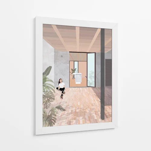 Vista 12 de Canvas Lab Tello House by DRAM 11 x 15 in Fine Art Framed Print, Frame Color: Black, With Mat Architecture, Illustrations, Minimalist