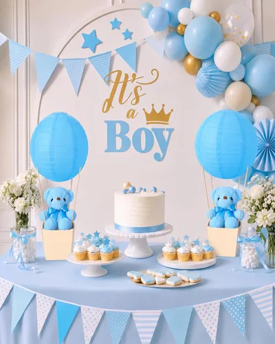 Vista 6 de Baquler - Juego de 12 centros de mesa con globos de aire caliente para baby Azul